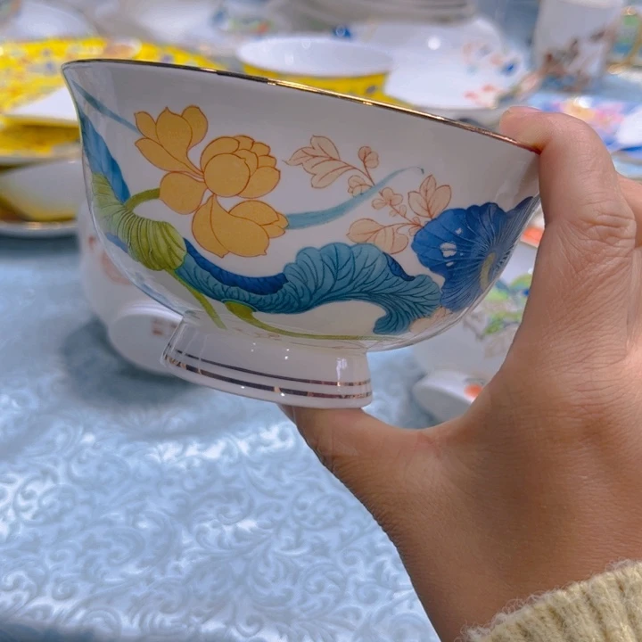 瓷片荷塘五寸碗六个