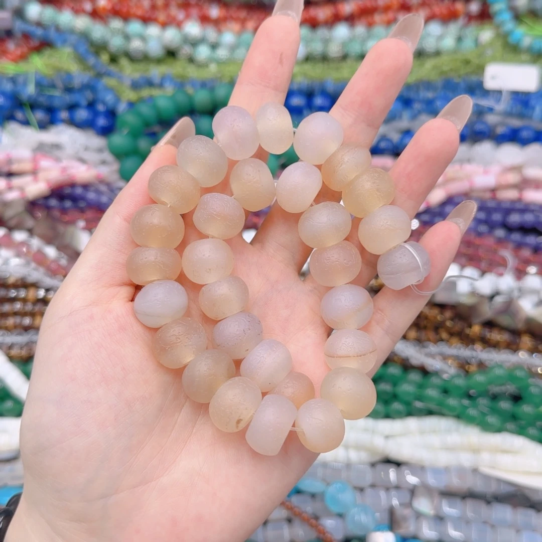 繁***星未镶嵌玛瑙/玉髓珠宝半成品橘皮老玛瑙算盘一条