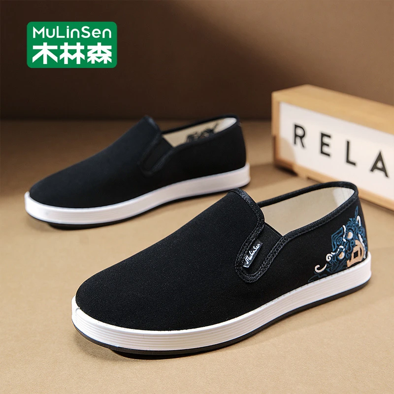 木林森布鞋男款2025新款春秋老北京男鞋秋季透气一脚蹬爸爸休闲鞋