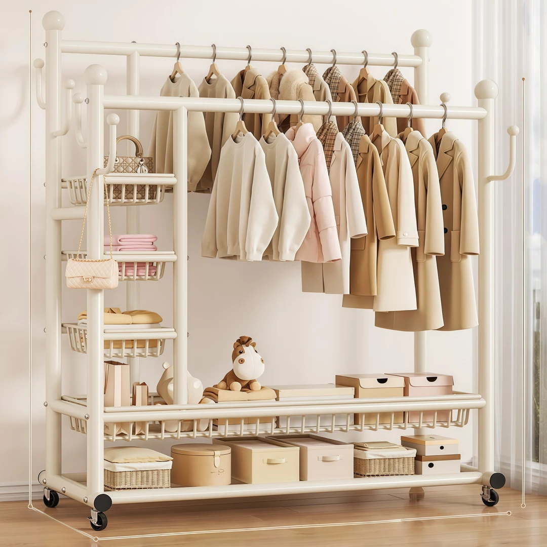 32管双杆晾衣架多功能可移动宿舍家用落地衣帽架晾衣架阳台置物架