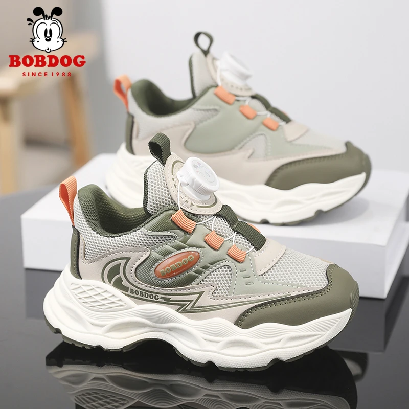 Bobdog/巴布豆春季开学季运动鞋休闲透气减震旋转纽扣男女童童鞋