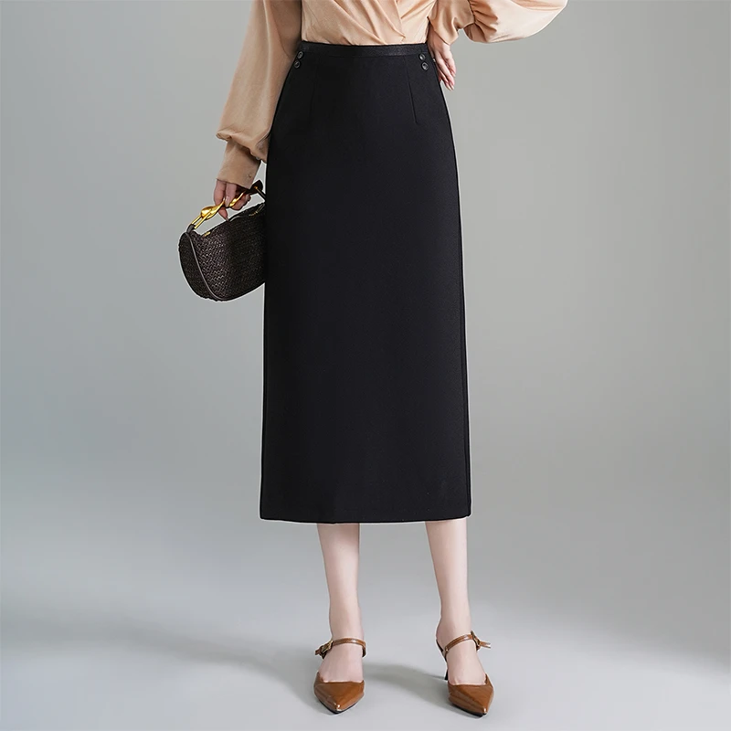 半身裙女黑色弹力垂感包臀裙2025秋季新款通勤西装裙中长款直筒裙