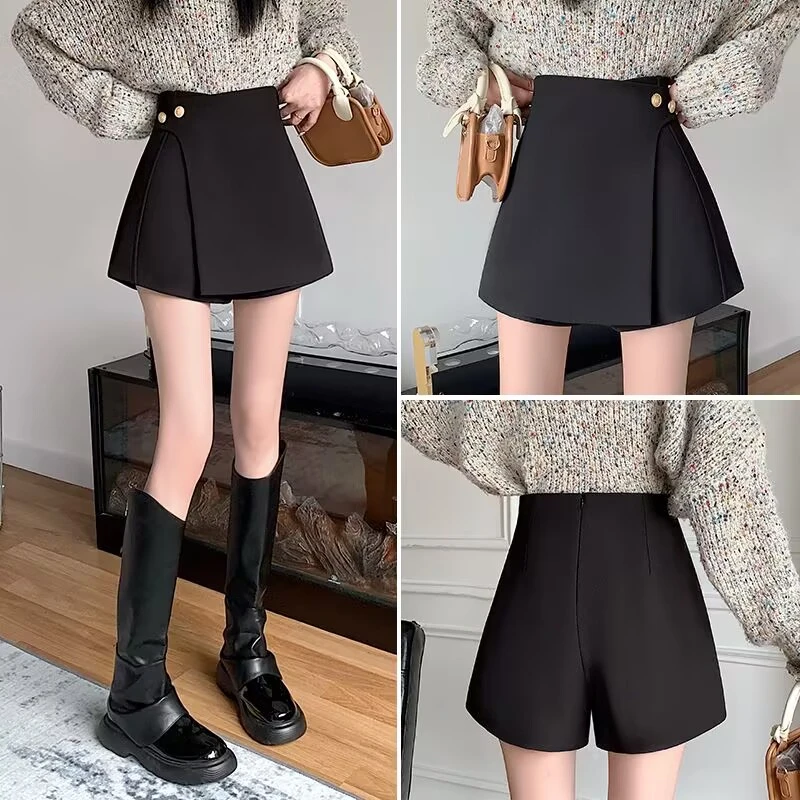 西装短裤女春季高腰显瘦A字显瘦裙裤女设计感遮肚子短裤裙