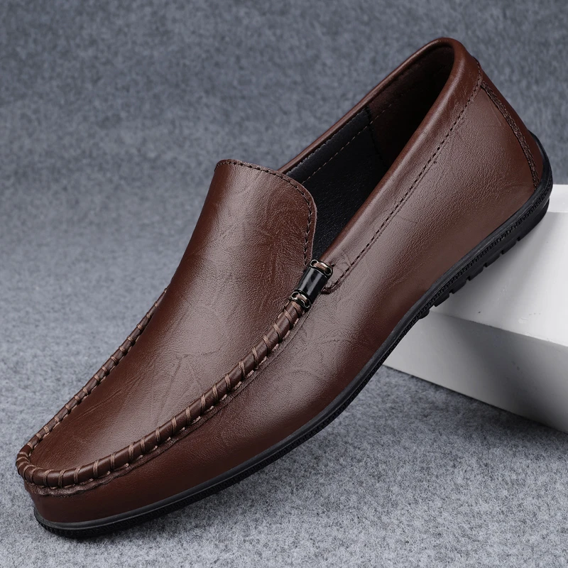 通勤皮鞋男士英伦休闲鞋子软底软皮透气男鞋商务一脚蹬豆豆鞋男款