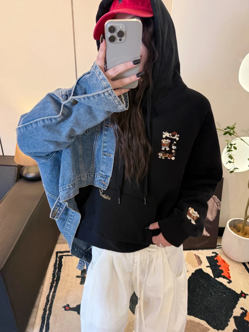 神探狗~du家设计 小羊家宽松减龄插件袖连帽卫衣7117 （90-150斤）