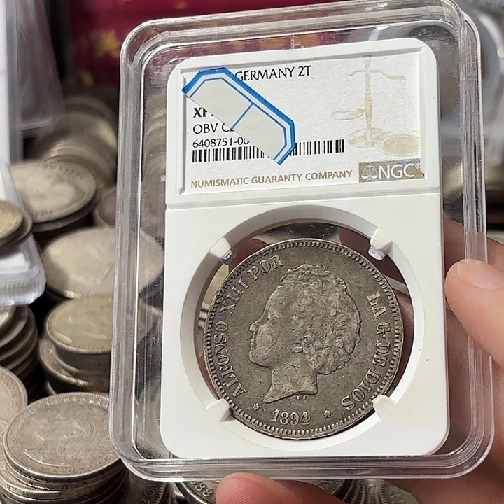 阿***正银Ag900西班牙双柱阿方索十三世五比塞塔银币