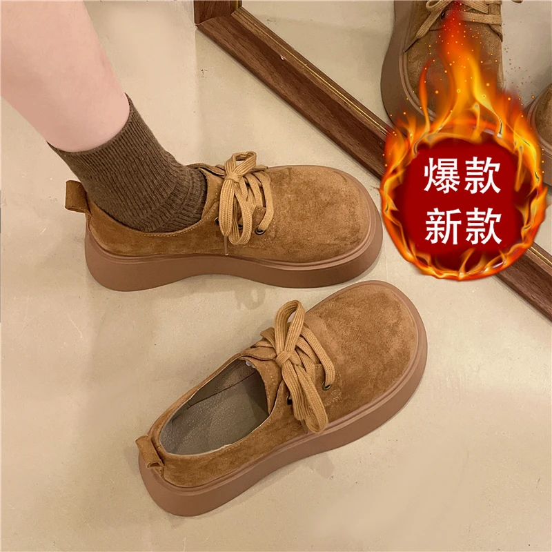 爆款勃肯鞋女单鞋2025年春季新款百搭厚底系带乐福鞋全包博肯女鞋