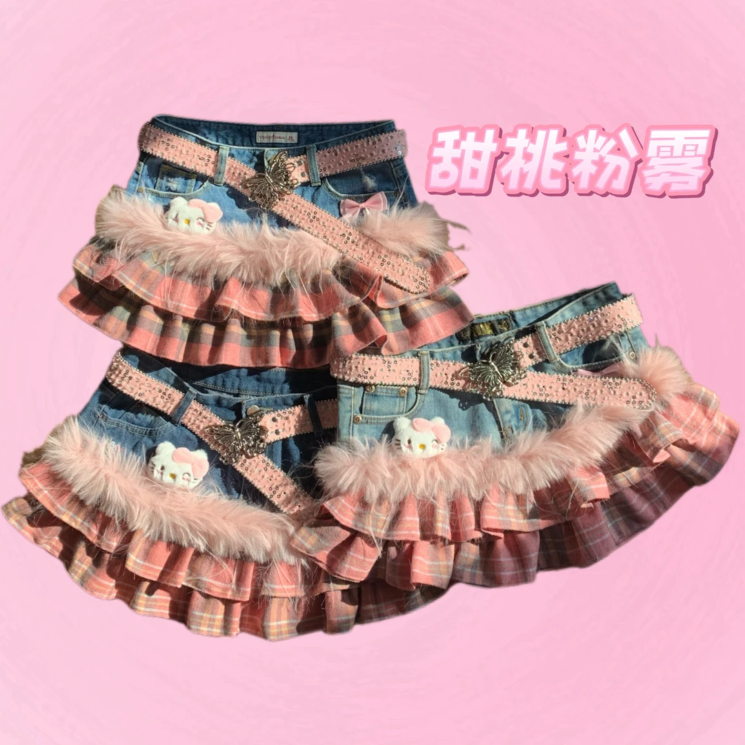 甜桃粉雾-潼颜古着原创手作辣妹短裙 可直拍
