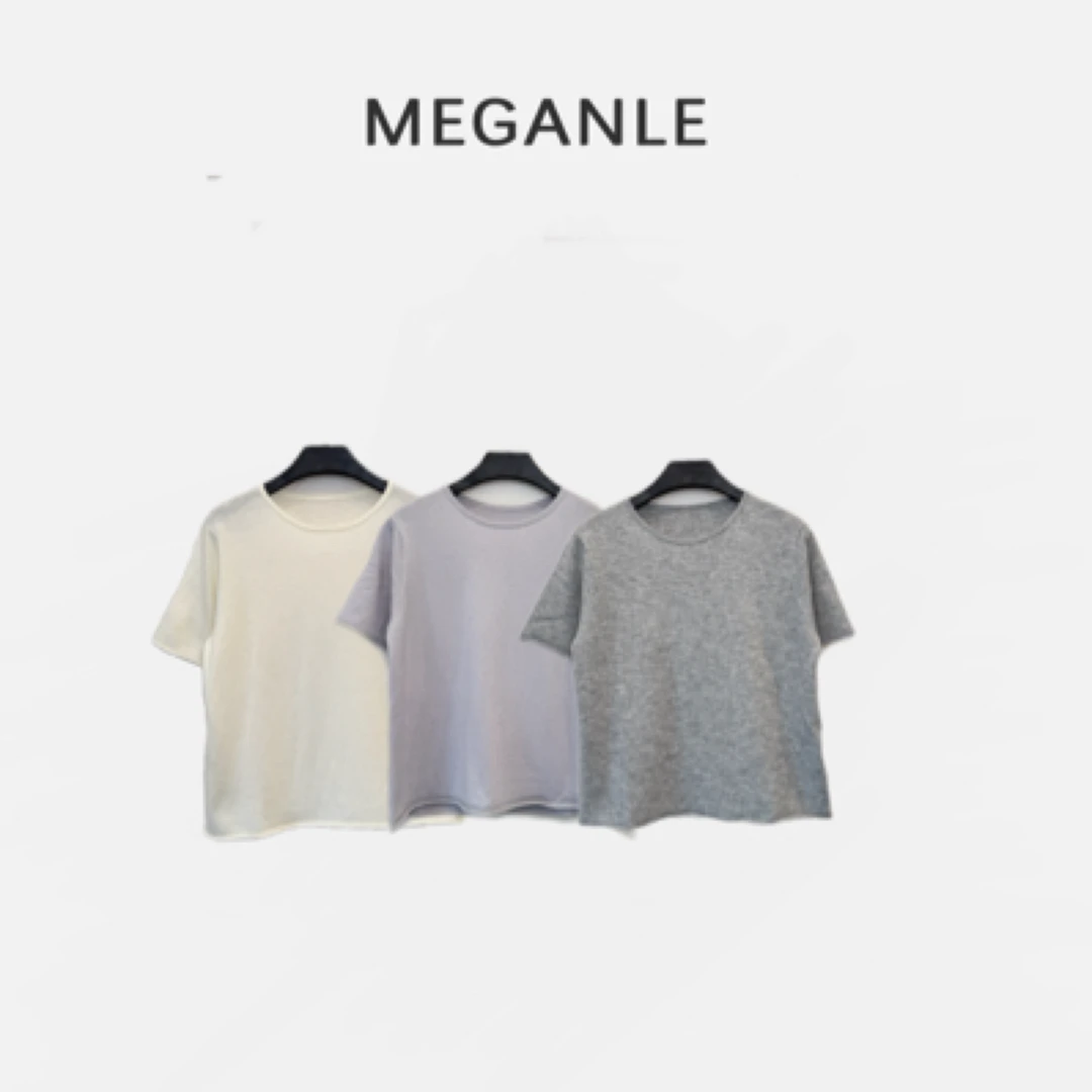 【软糖】MEGANLE 100全羊毛轻盈柔软圆领针织卷边短袖上衣2025169