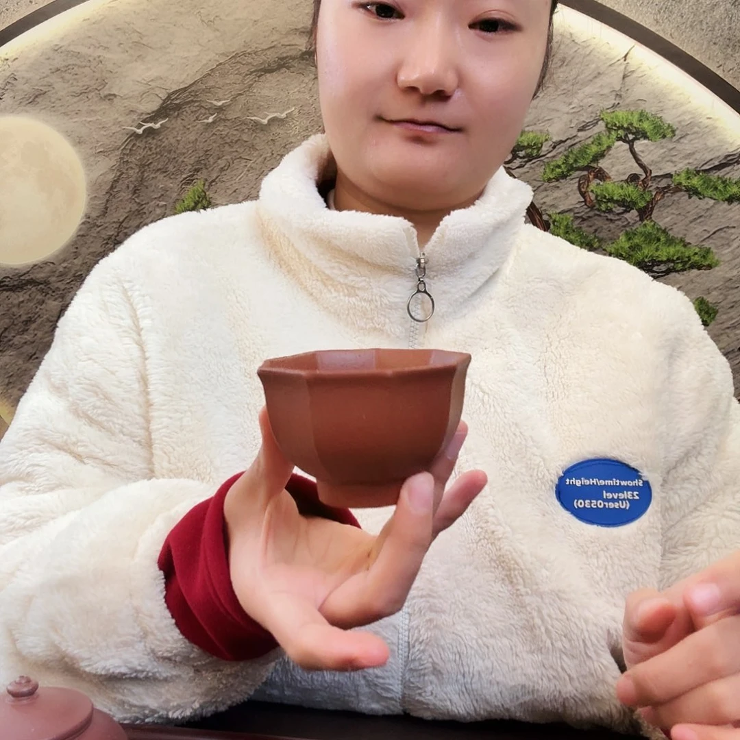 紫砂茶杯生砂生料老朱泥九方杯容量130