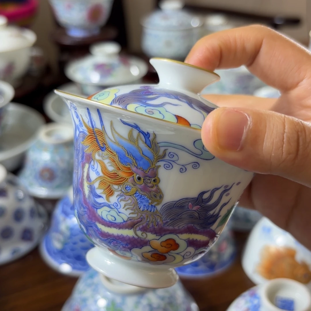 ****寶瓷1100龙盖碗 紫龙盖碗