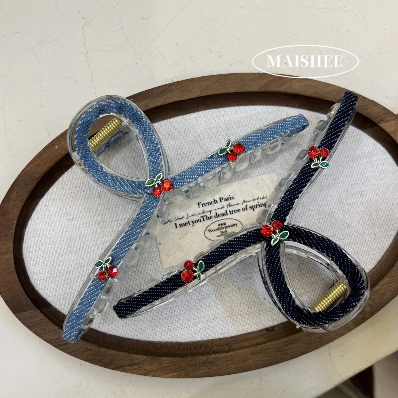 韩国新款精致轻奢爱心牛仔布艺抓夹甜美设计感抓夹小众气质Z0293