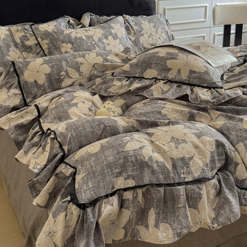 2025新款法式春夏季床品四件套复古印花床上用品1.8m/2.0花边系列