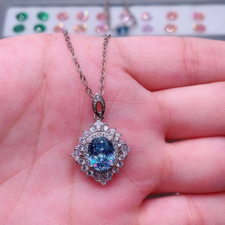 海蓝宝石颈饰银S925镶嵌