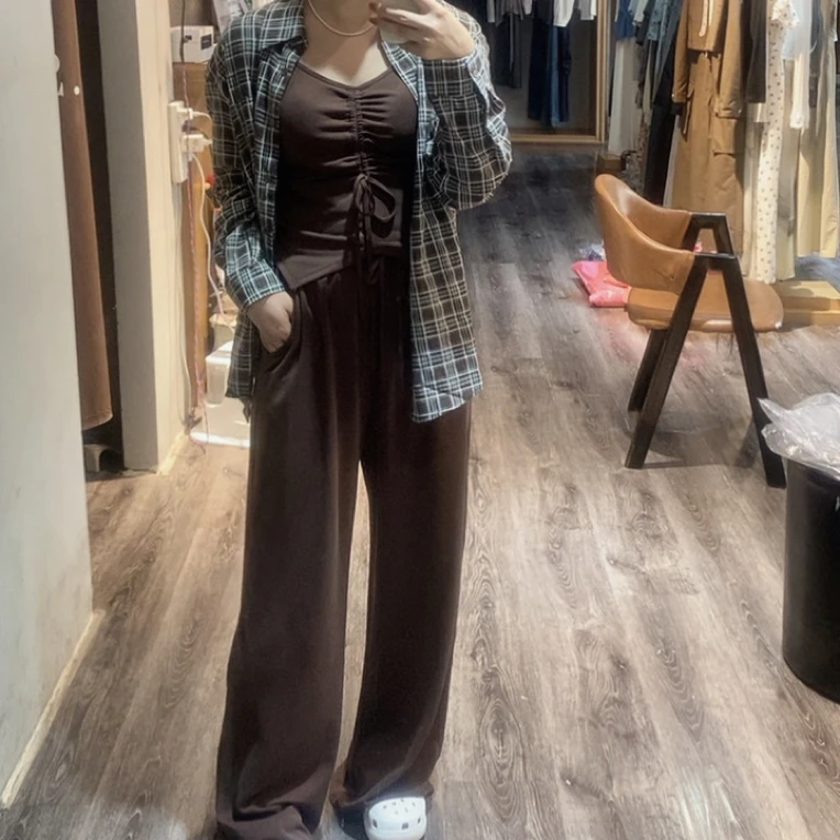 春秋季吊带衬衫阔腿裤时尚套装法式慵懒风格