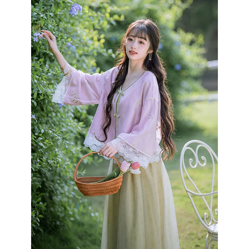 南风谷【枝叶樱】重工绣花新中式改良小衫上衣中国风网纱半裙套装