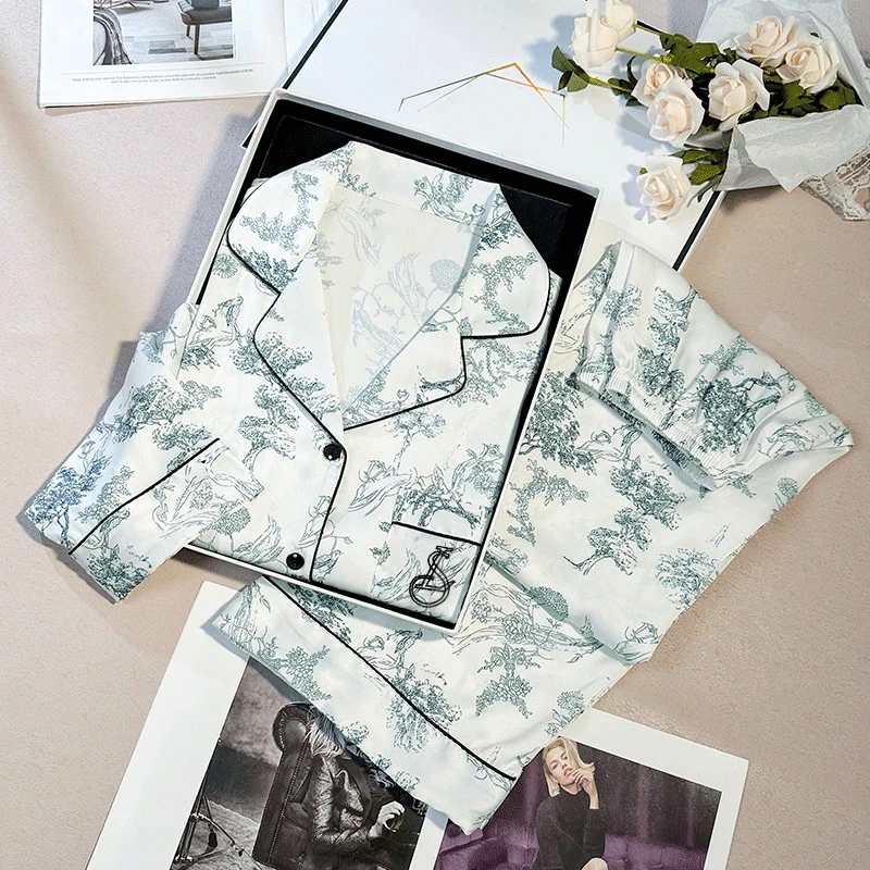 【青岚疏影】品牌同款舒肤绵+弹力氨纶简约轻奢刺绣翻领家居服58765