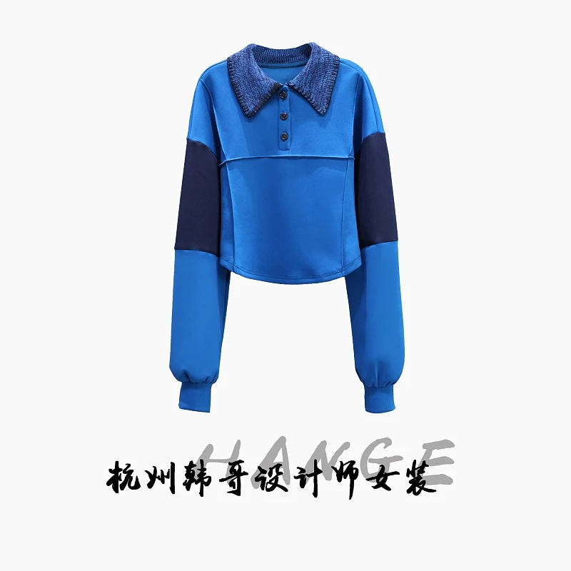 【韩哥女装】2025秋冬新品《赛里木湖系列》蓝色鱼骨线条感卫衣1827