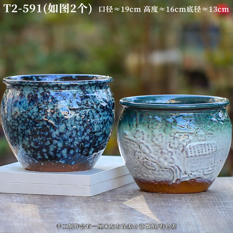 T2-591多肉粗陶花盆浮雕老桩法师创意简约透气植物陶瓷陶罐