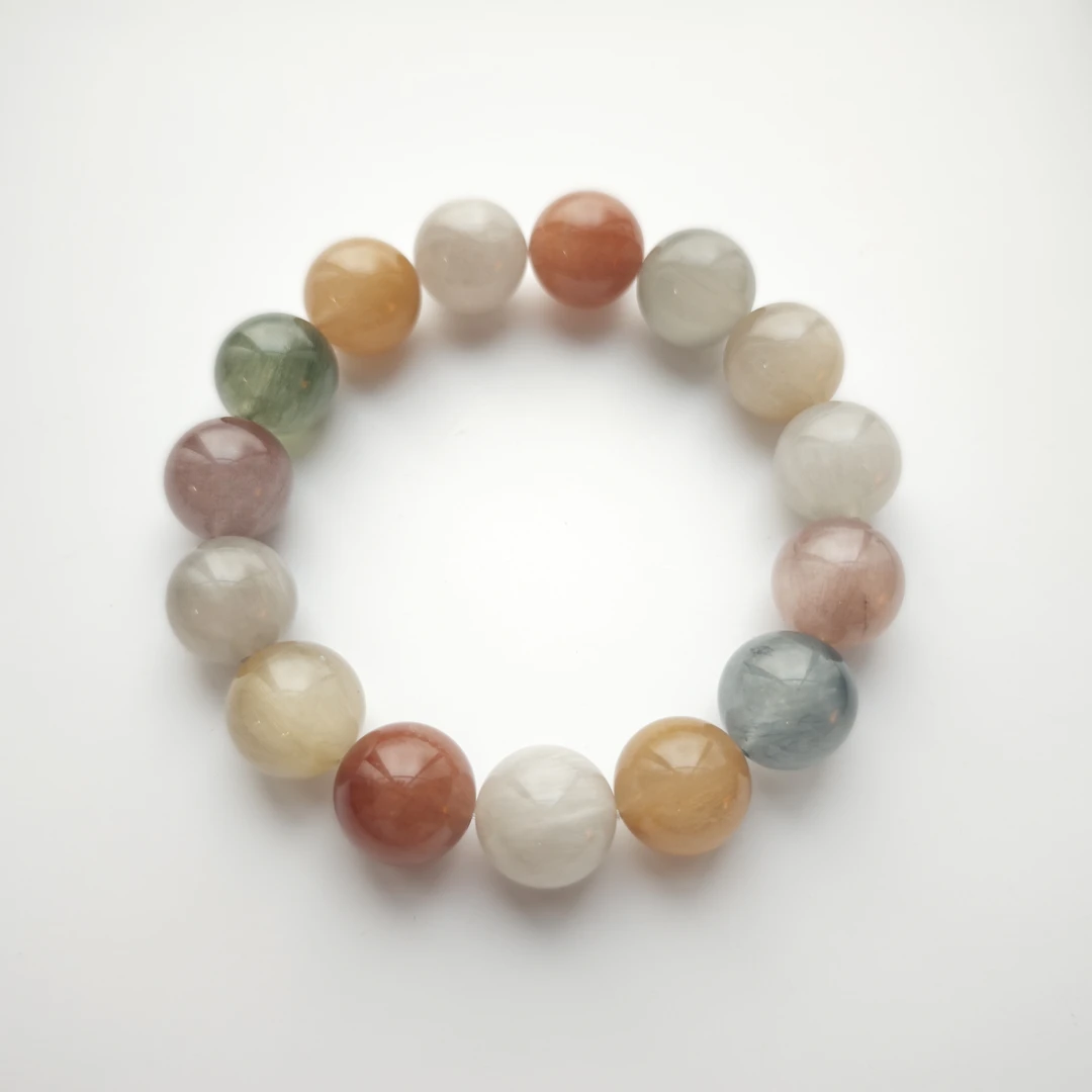 天然彩兔毛水晶手串  13-14MM /KW122 多样性 只发其一