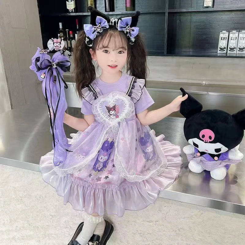 女童夏季连衣裙紫色库洛米洋气网纱蓬蓬纱公主裙生日礼服