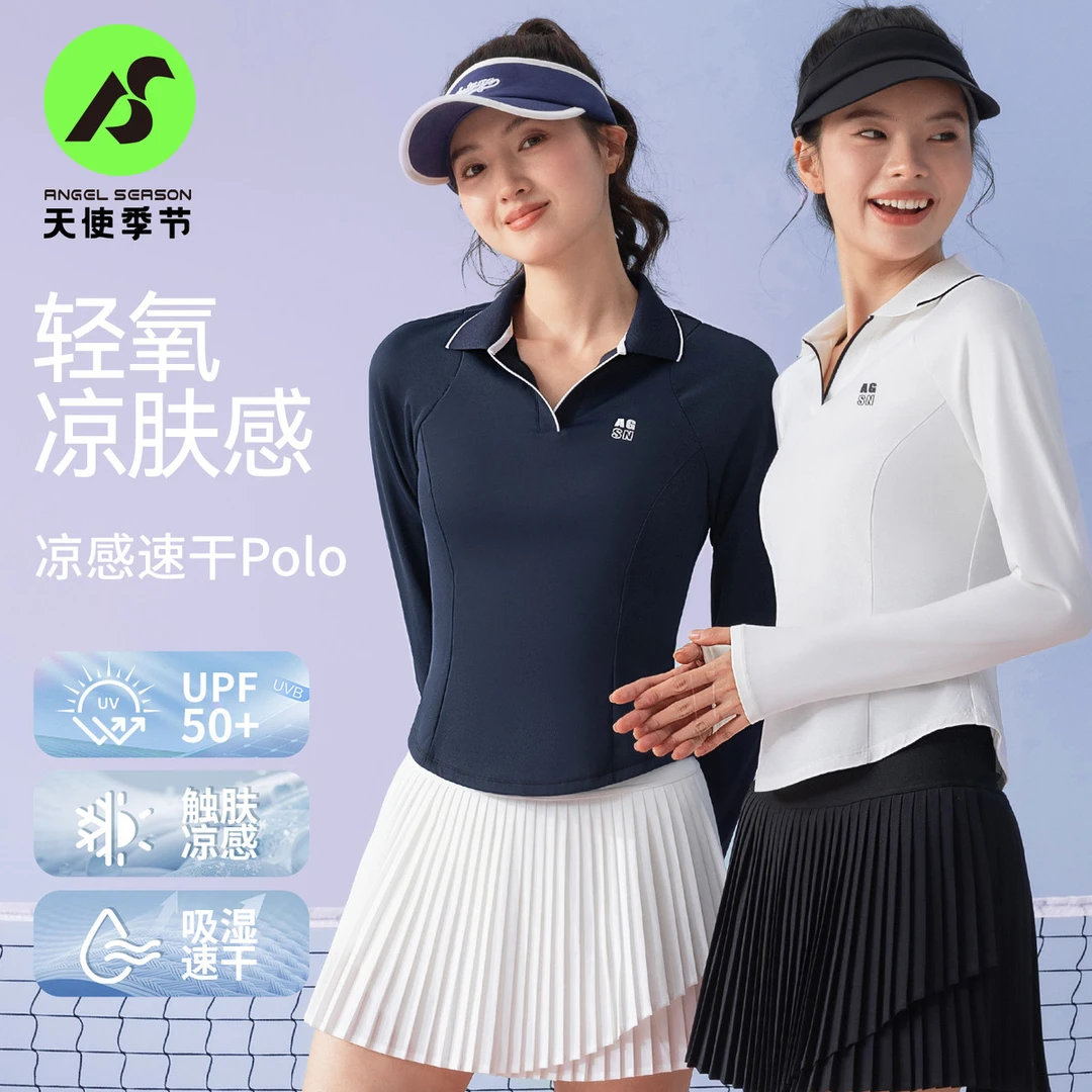 天使季节羽毛球服女秋冬速干运动polo衫绝美网球服长袖上衣服t恤