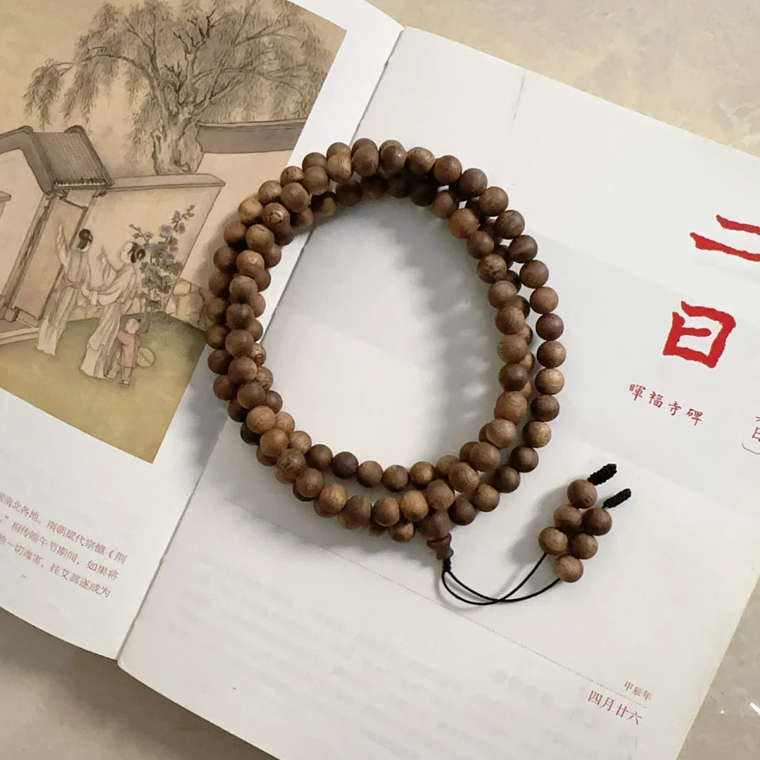 7mm沉香奇楠圆珠多圈长串 素 S26021700-16