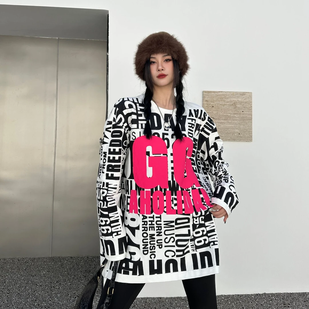 25早春新款轻奢高级感美式街头潮流设计字母长袖T恤 151119