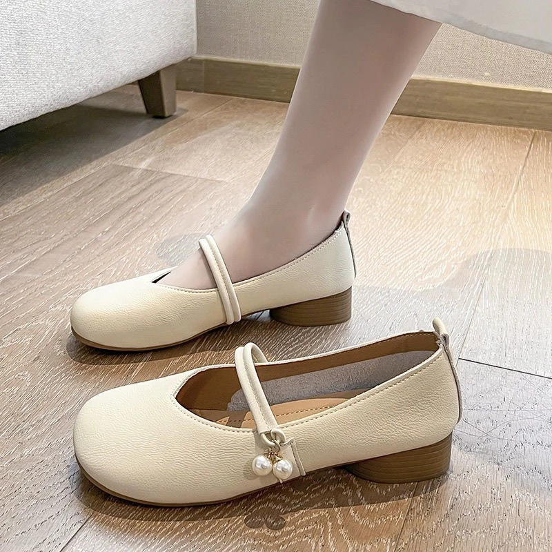 B60鞋子浅口粗跟春夏玛丽珍鞋注压单鞋温柔软底夏季方头