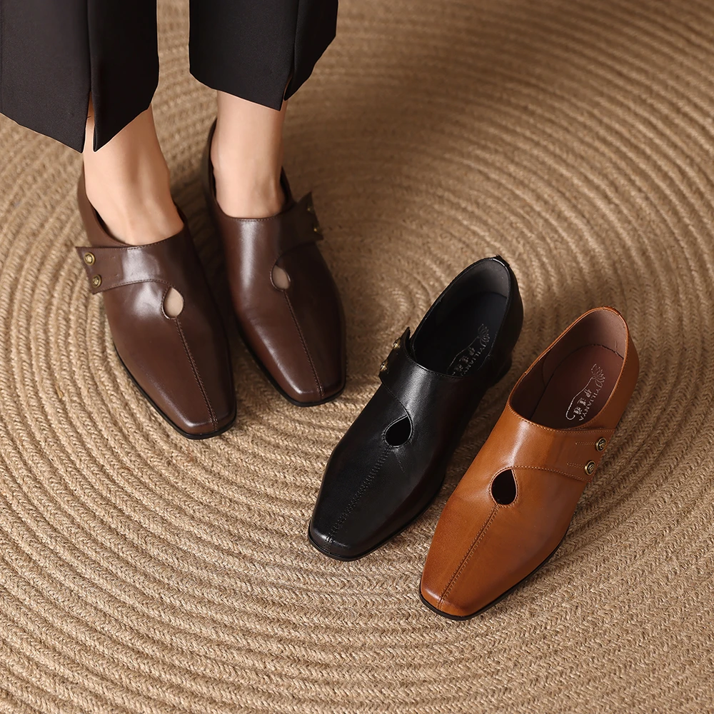 1880-5春季女单鞋2025新款粗跟中跟鞋真皮法式复古通勤大码女鞋