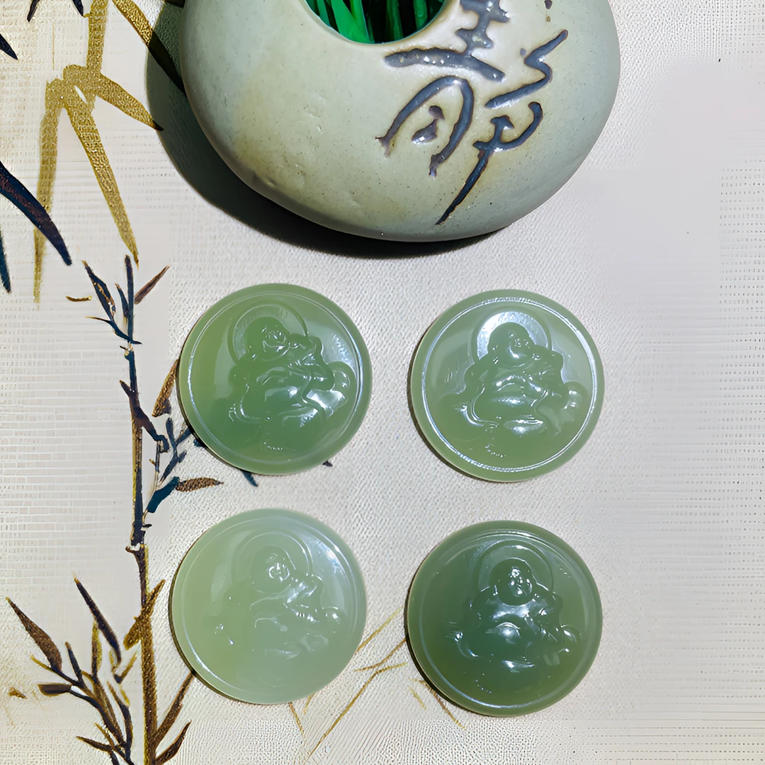天然和田玉佛公吊坠圆形大肚弥勒佛笑佛玉坠玉佩项链多样性发一