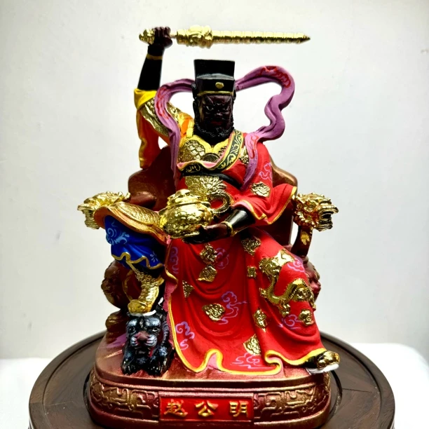 木雕赵公明武财神招财摆件骑虎家居财神家用店铺开业礼品