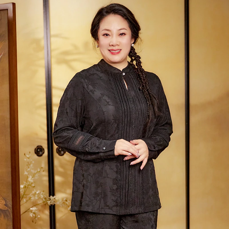 胖太太大码女装秋装新款时尚休闲立领衬衫上衣职业打底324307610