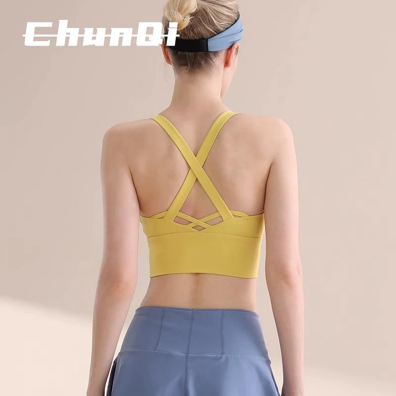维多利亚带胸垫瑜伽内衣健身跑步防震运动文胸普拉提裸感交叉美背