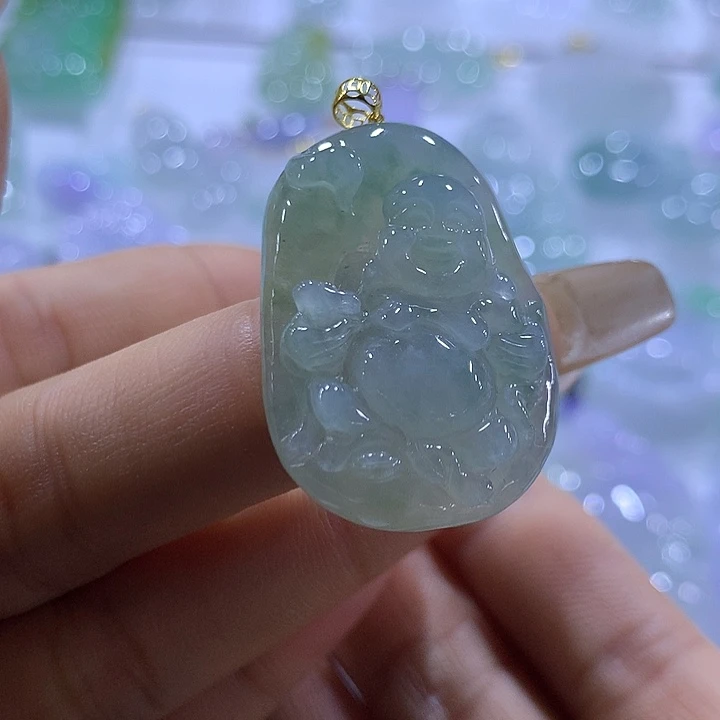 翡翠18K金镶嵌颈饰天然翡翠A货吊坠