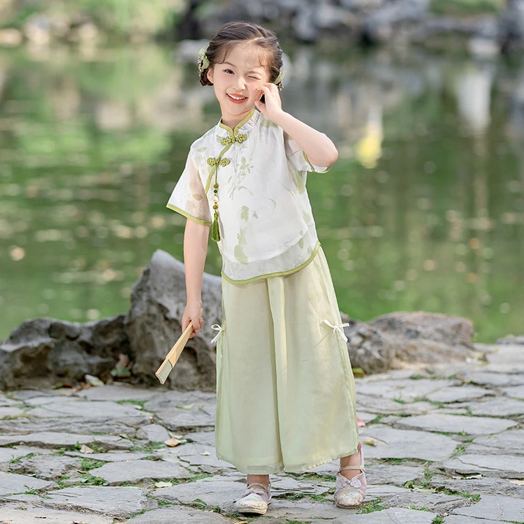 汉服女童套装新中式唐装春新款中国风六一中小学生演出表演服日常