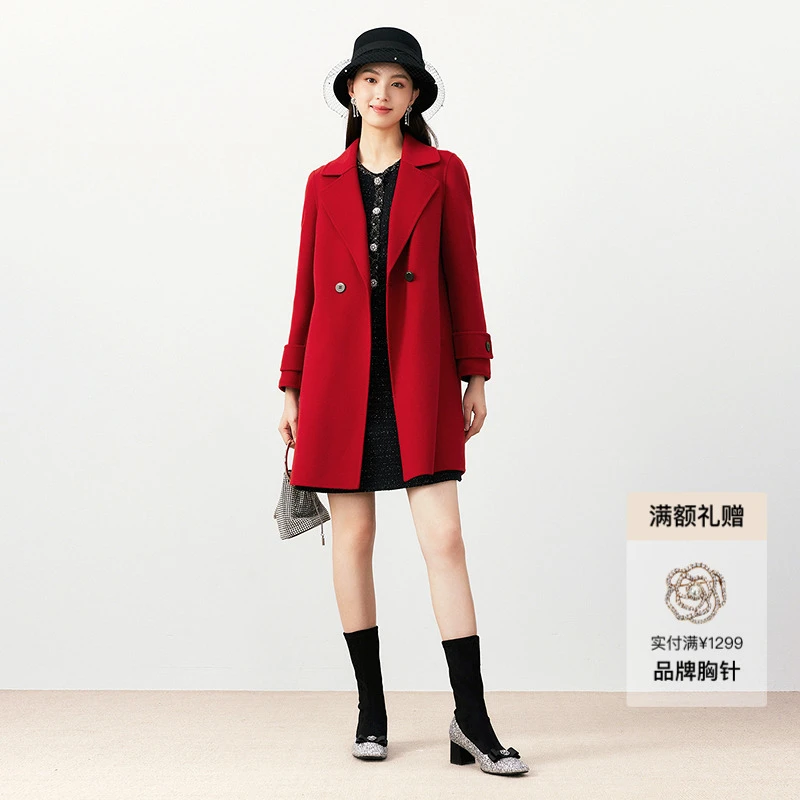【商场同款】100山羊绒珂莱蒂尔冬季新品气质时尚双面呢羊绒大衣