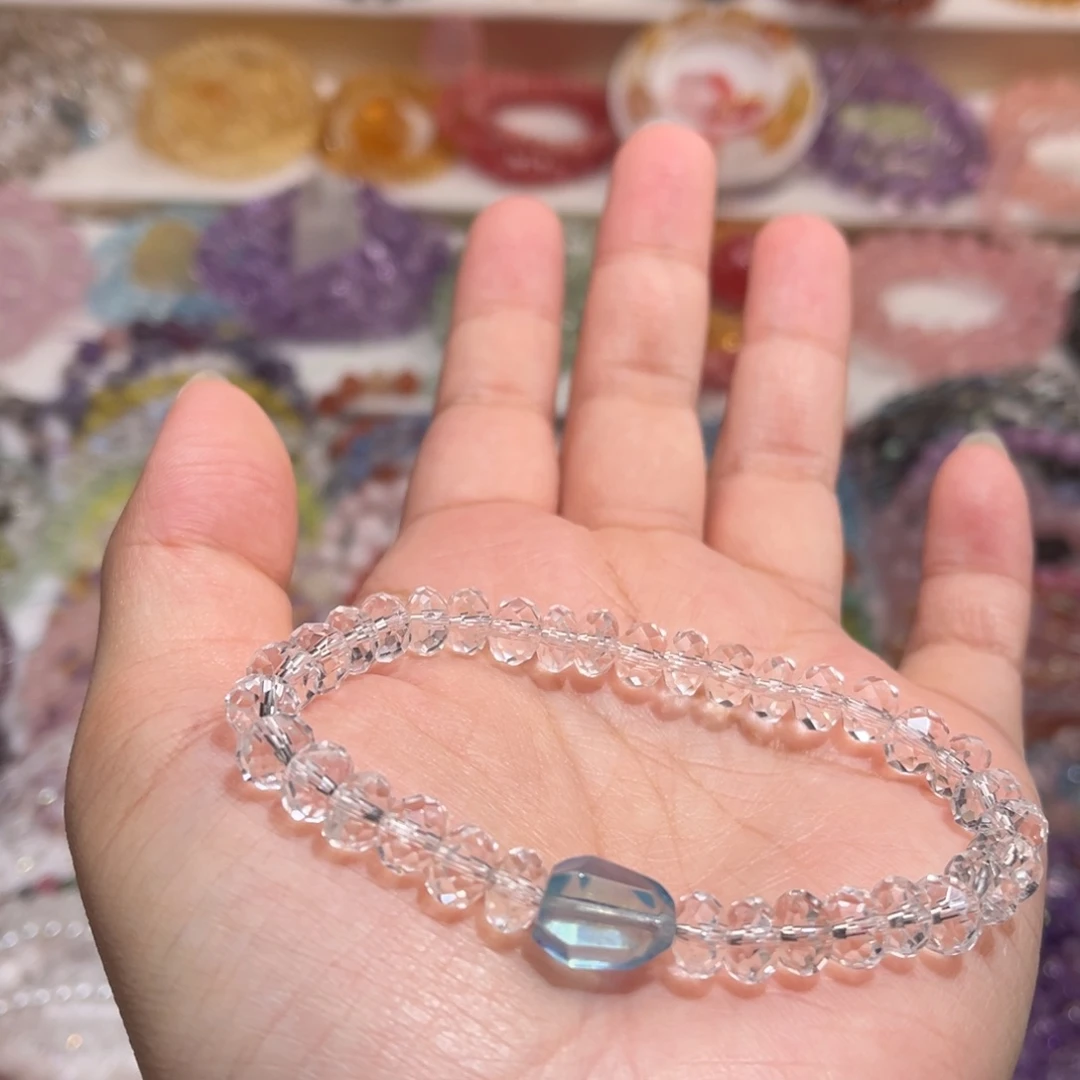 未镶嵌手链水晶海蓝宝白水晶算盘珠手串