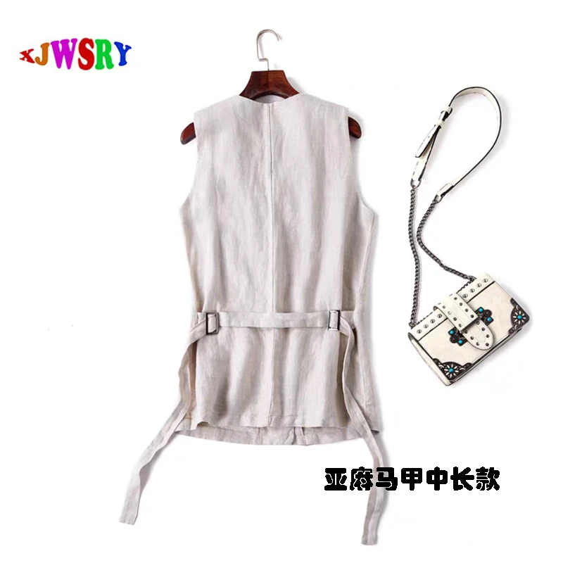 XJWSRY/轩骏面料亚麻马甲春夏薄款中长款休闲显瘦马夹外套修身