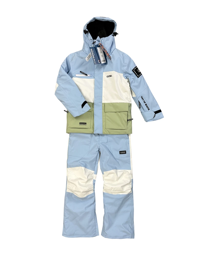 儿童滑雪服套装冬季夹棉防风防水冲锋衣单双板户外冲锋衣浅色