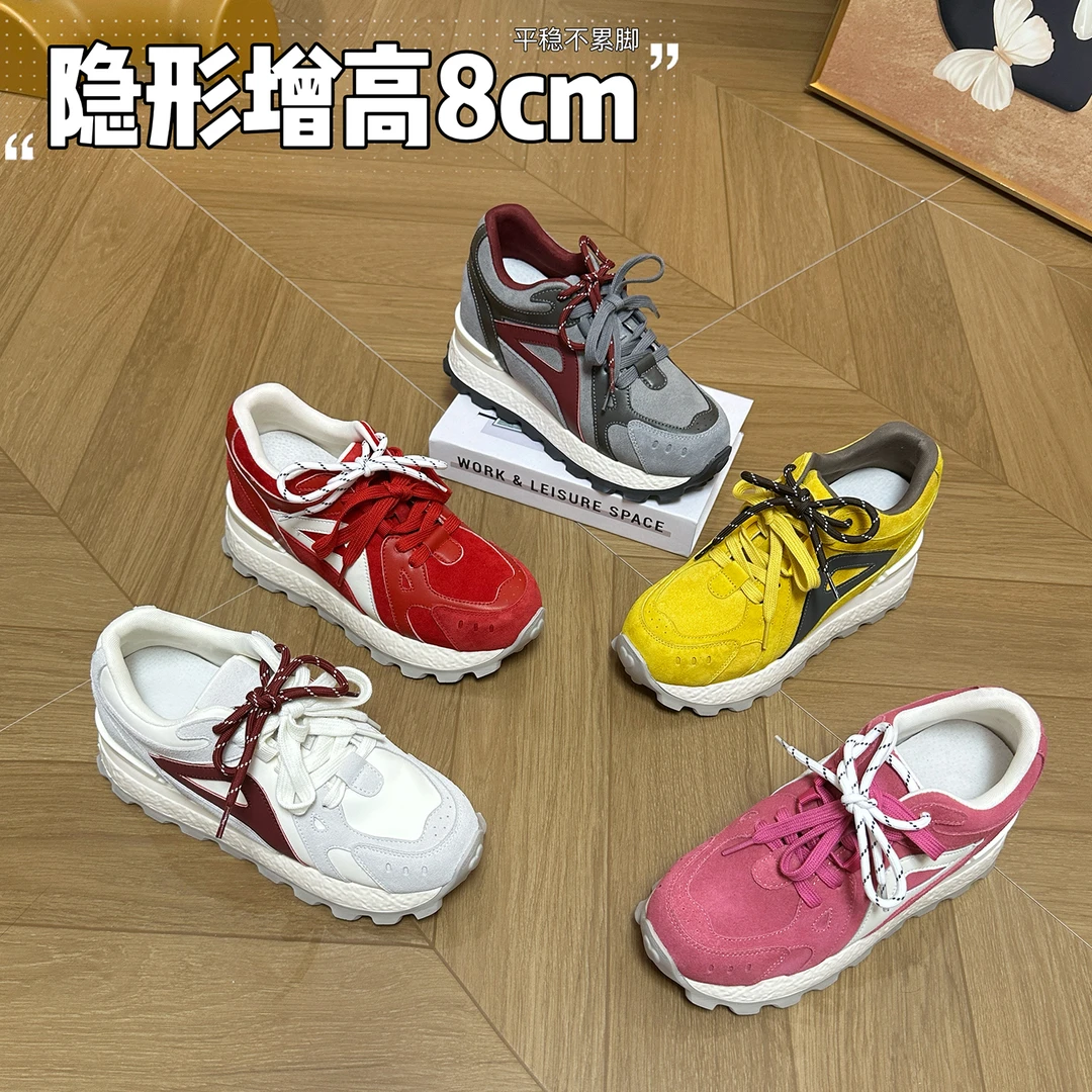 [8cm内增高]秋款轻跑运动阿甘鞋女款2025全皮百搭运动休闲鞋