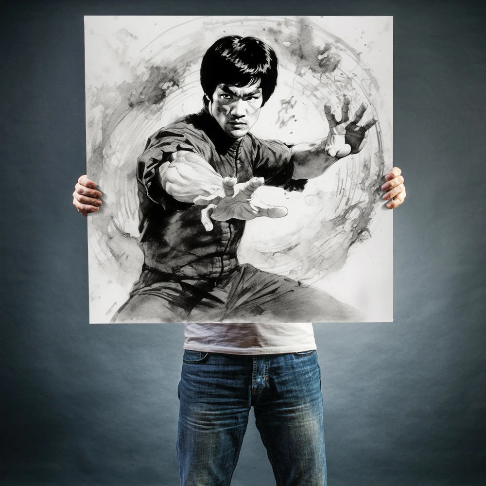 李小龙肌肉海报抟击拳击挂画寝室健身房墙贴画散打武术装饰画壁画