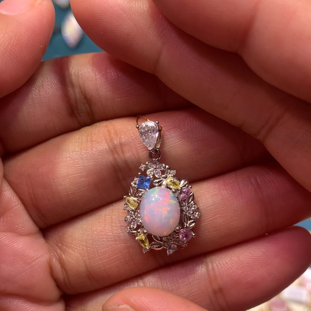 欧泊银S925镶嵌项链款