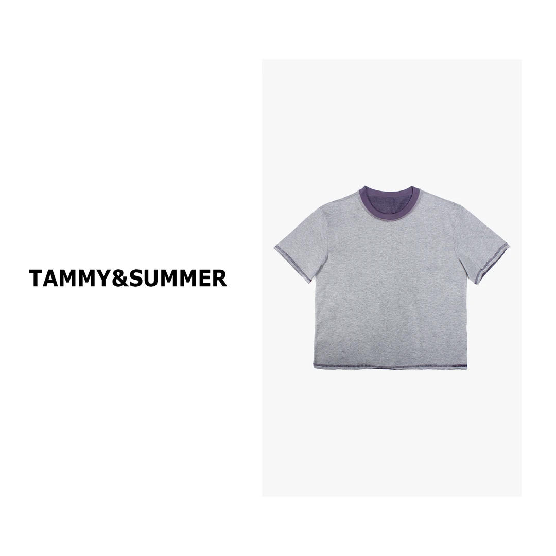 【Tammy&Summer】明线设计感圆领撞色短袖T恤宽松纯棉休闲上衣9022