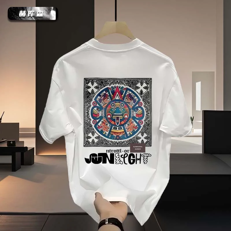 赫库森夏季新款潮牌设计图圆领宽松百搭纯棉短袖男士休闲上衣T恤