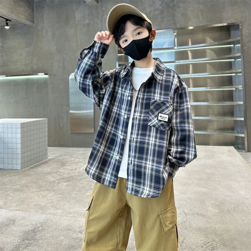 男童春秋洋气格子衬衫2025新款洋气儿童秋装长袖衬衣中大童上衣潮