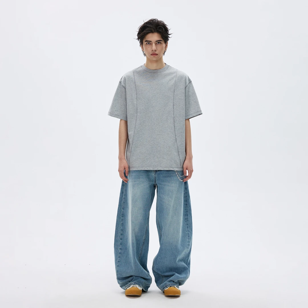 HN潮牌-美式潮流日系简约休闲复古圆领百搭纯色T恤街头春夏季短袖