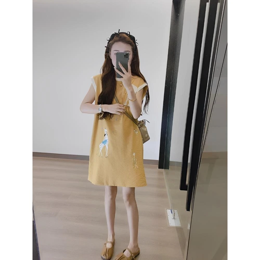 小香风棉麻背心连衣裙女2025夏季新款欧货复古时尚气质飞飞袖裙子