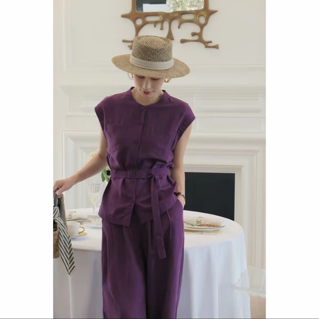 【老杨】3.0新中式夏季新款女装极简老钱亚麻套装