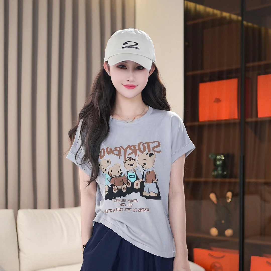 【HUO HUO】夏季新款卡通小熊短袖女装上衣圆领时尚显瘦T恤